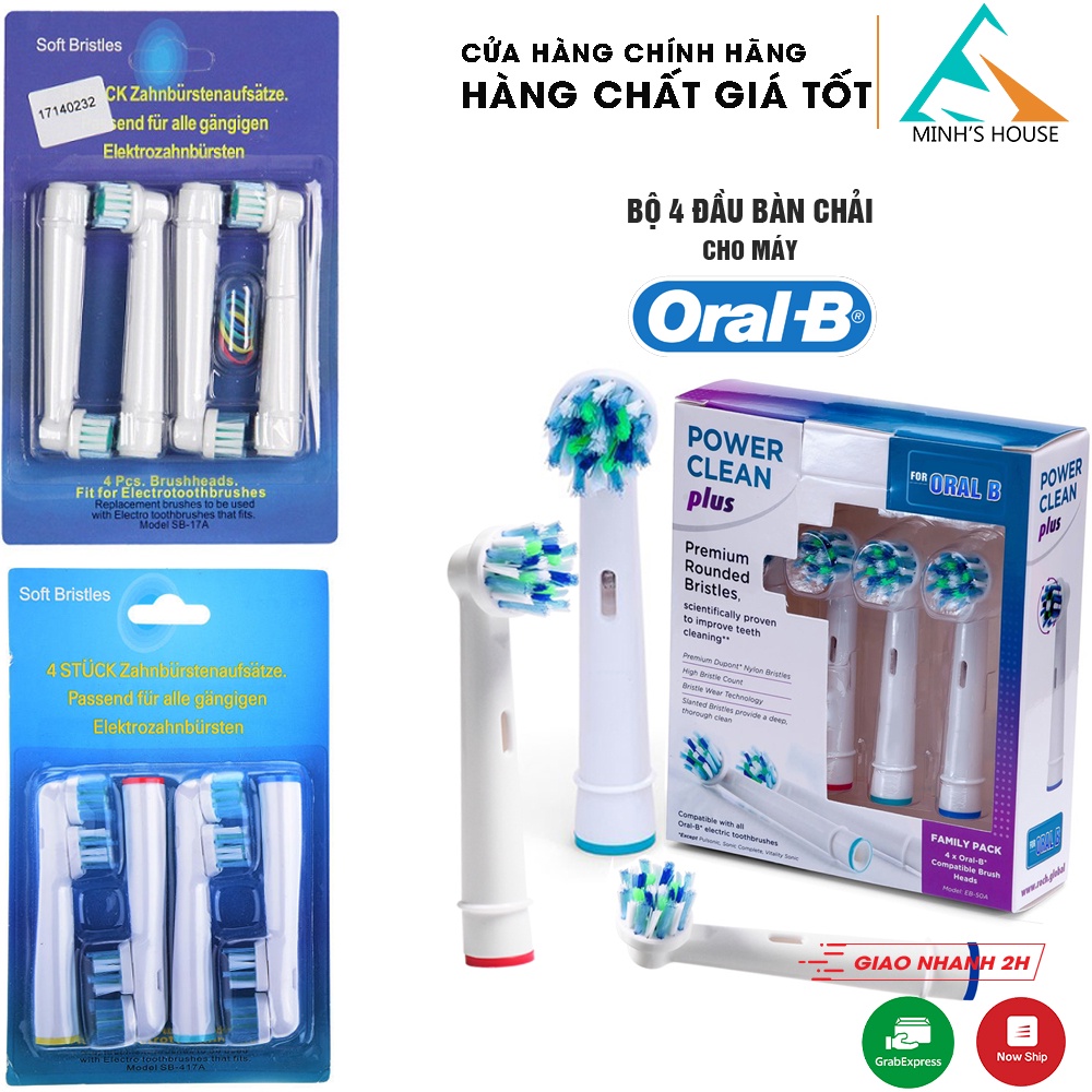 Set bộ 4 đầu bàn chải đánh răng điện cho máy Oral B thay thế, lông mềm  Minh House