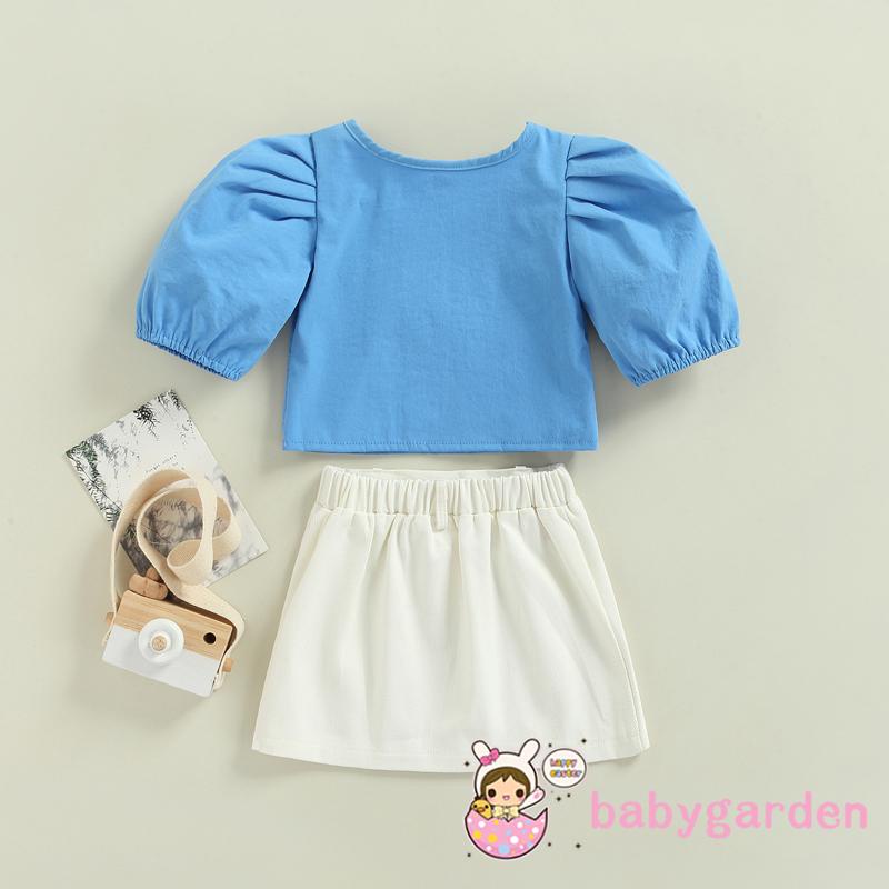 Bộ Áo Thun Tay Ngắn Màu Trơn Phối Chân Váy Chữ A Thời Trang Mùa Hè Dễ Thương Cho Bé Gái 2-7 Tuổi