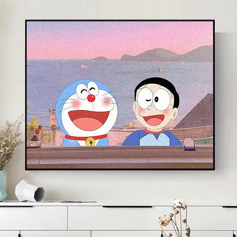 Tranh Tô Màu Theo Số DOREMON, KT 40x50cm, Có Khung, Đủ Phụ Kiện, Tranh Số Hóa Hottrend