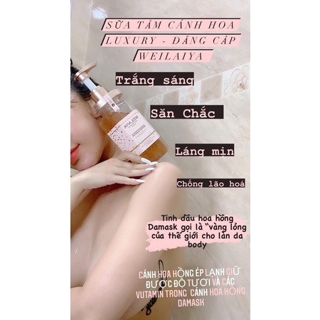 Sữa tắm Weilaiya chính hãng cánh hoa hồng Damask 450ml hương nước hoa quyến rũ trắng hồng tự nhiên.