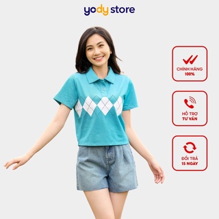Áo Polo Nữ YODY Pique Mắt Chim croptop, Áo Cộc Tay In Hình SKU APN5054