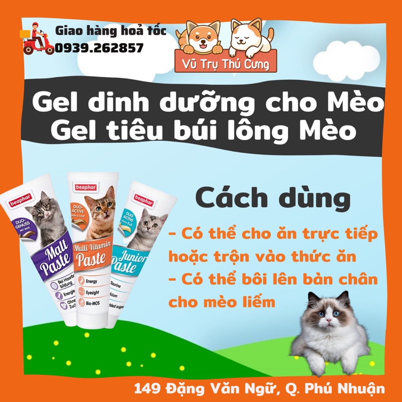 Gel dinh dưỡng cho mèo biếng ăn Beaphar Hà Lan, Gel tiêu búi lông mèo