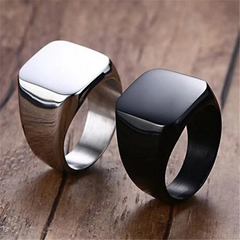 Nhẫn thép titan hình vuông kết cấu mỏng mịn phù hợp làm quà tặng dễ thương thanh lịch cho nam nữ