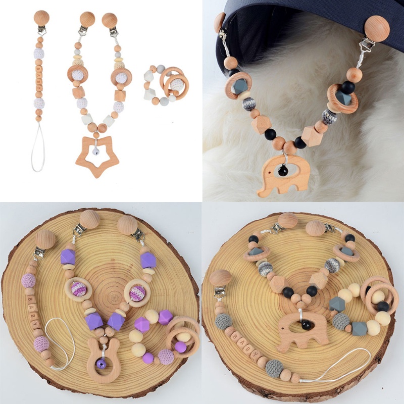 Set 3 Dây Xích Kẹp Núm Vú Giả / Núm Vú Giả Treo Xe Đẩy Em Bé Sơ Sinh