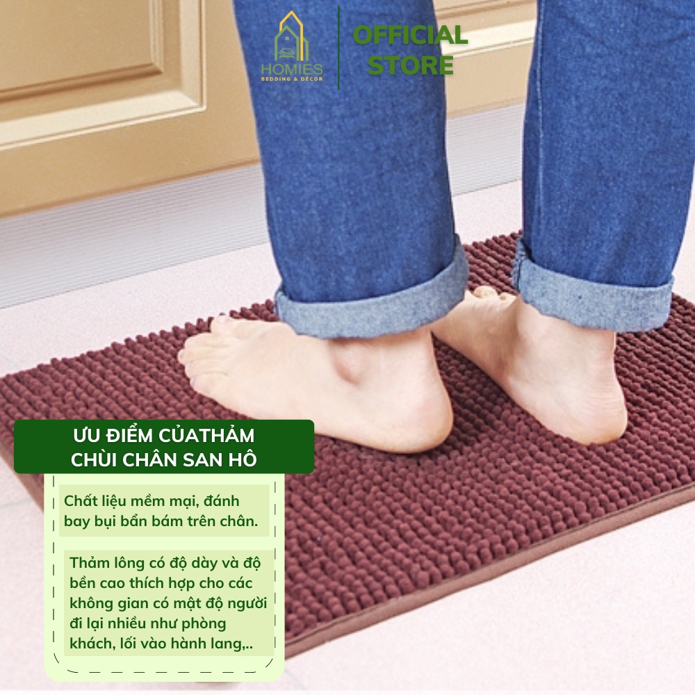 Thảm Chùi Chân San Hô HOMIES Gai Siêu Thấm - Kích Thước 40cm x 60cm