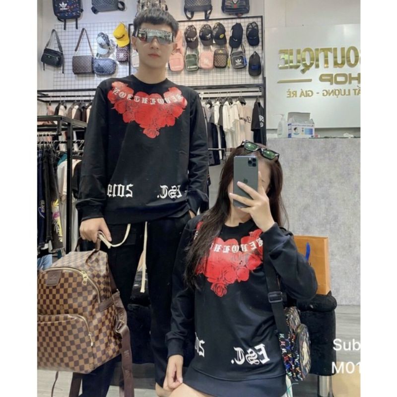 Áo Sweater Hoa Hồng Đỏ nam nữ basic☘Áo thun dài tay nỉ da cá giữ nhiệt🍀 freesize form rộng hàn quốc🦋Thời trang Thu Đông | BigBuy360 - bigbuy360.vn