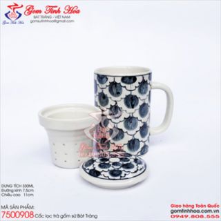 Ly lọc trà gốm sứ vẽ lông công