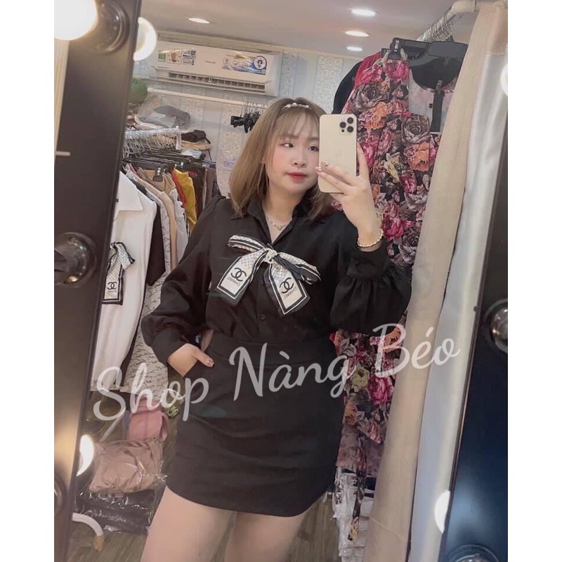 Áo sơ mi kiểu nữ bigsize - sơ mi tay dài phối nơ - áo sơ mi công sở - SHOP TÁO ĐỎ BIGSIZE