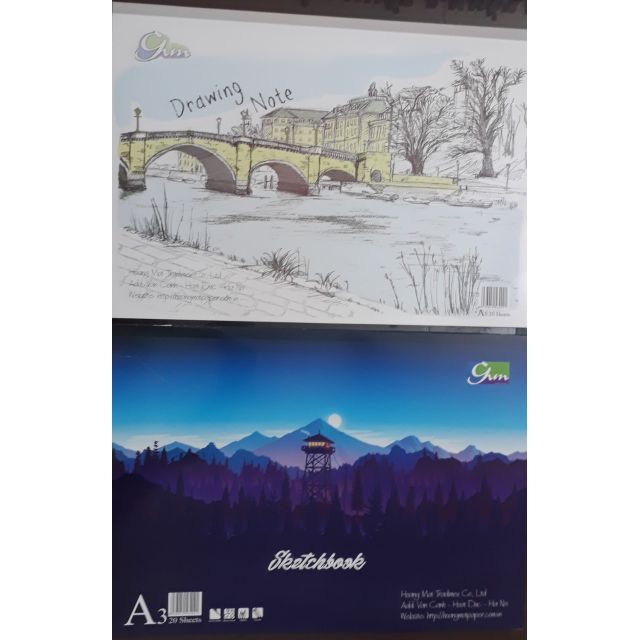 Sổ vẽ chì phác thảo sketchbook A3 40 trang định lượng 160gsm gáy dán - Sổ vẽ màu nước văn phòng phẩm - MIYABI STORE