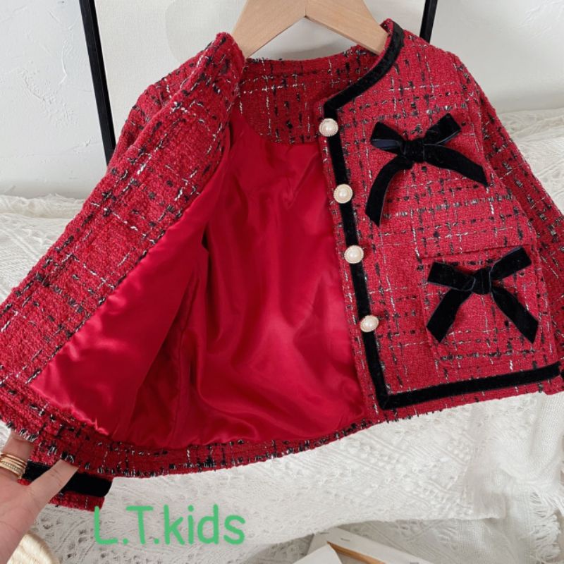 Set  dạ đỏ nơ bé gái 2023 về