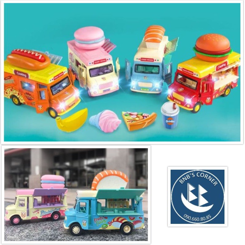 Mô hình đồ chơi xe bán kem lưu động có đèn và âm thanh bằng kim loại