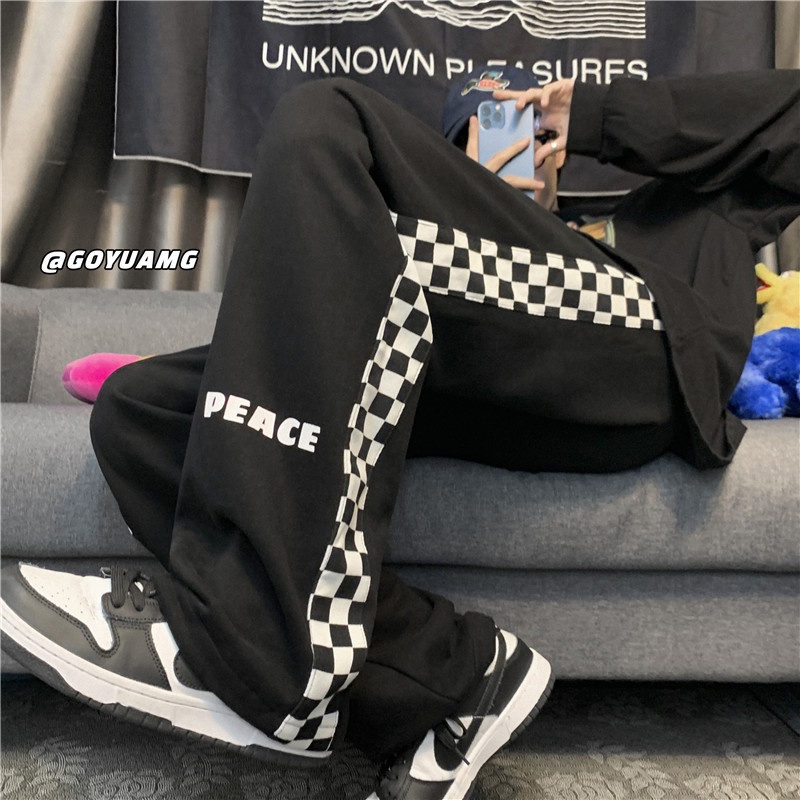 Quần ống rộng họa tiết caro thời trang phong cách hip hop size M-3XL cho nam