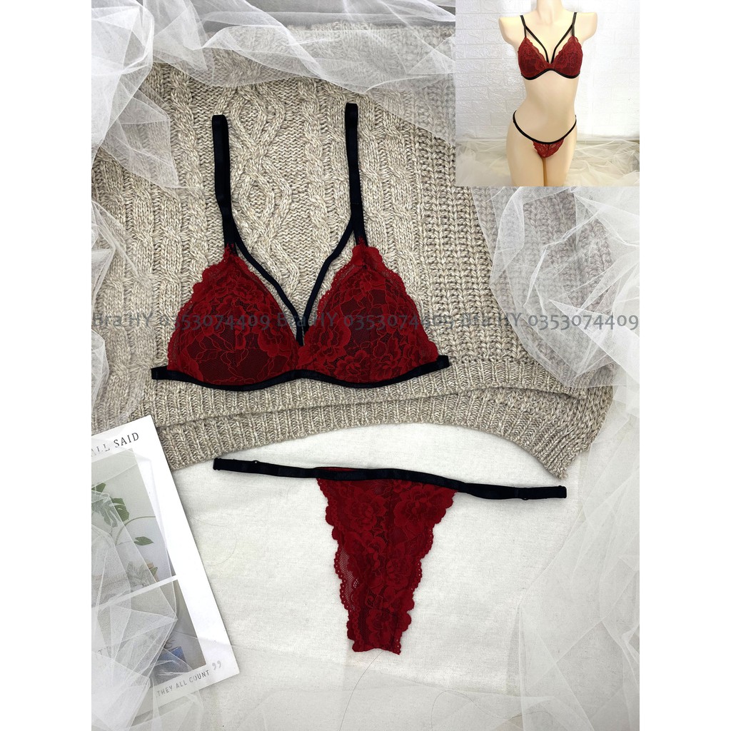 👙 Bra thiết kế sexy 👙 Đồ lót nữ màu đỏ gợi cảm có dây ôm ngực nguyên set gồm áo + quần