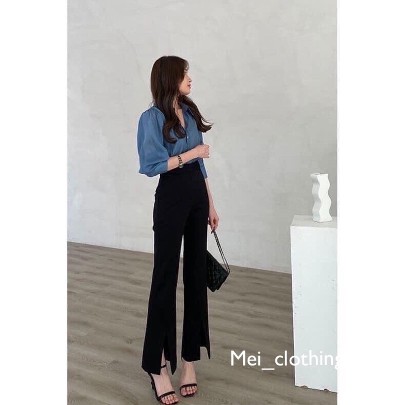 Quần ống loe xẻ gấu cực hack dáng chất tuyết mưa dày dặn