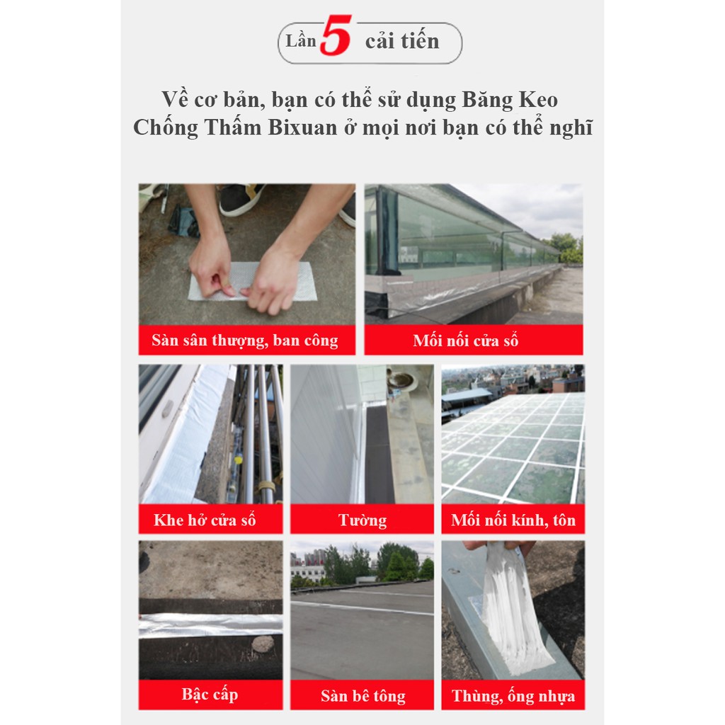 Băng keo chống thấm BIXUAN thế hệ 5 công nghệ vượt trội 5cm*1m, chống thấm tường trần sàn nhà mái tôn chất lượng cao