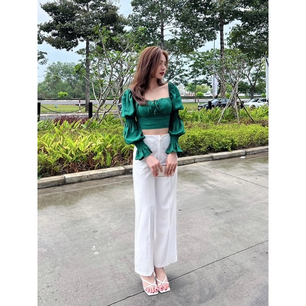 ÁO CROPTOP CÚP NGỰC TAY KHÚC BO CHUN