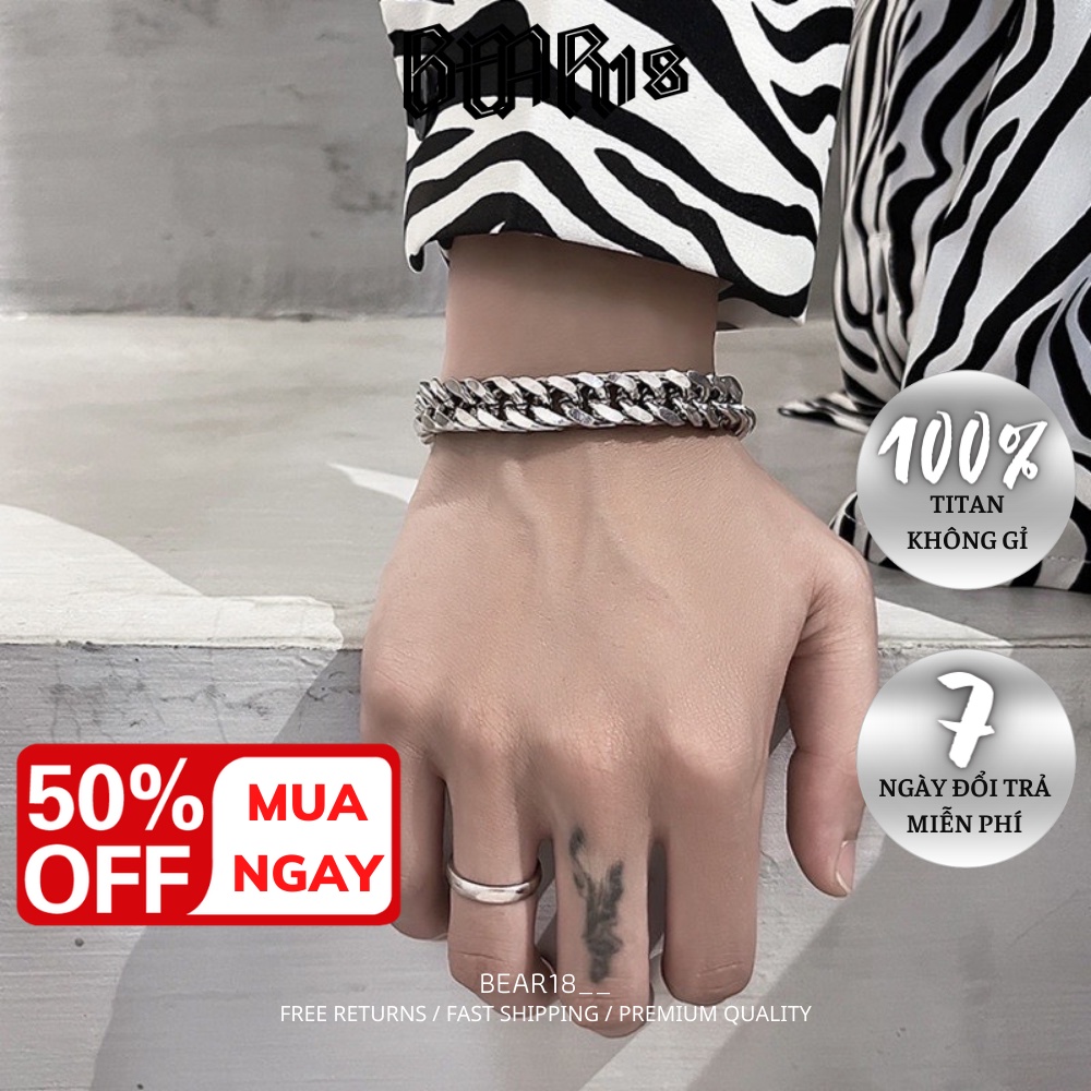 [Full size] Vòng tay - lắc tay bạc trơn thép titan không gỉ thiết kế cá tính đơn giản dễ phối đồ BEAR18 - VT101