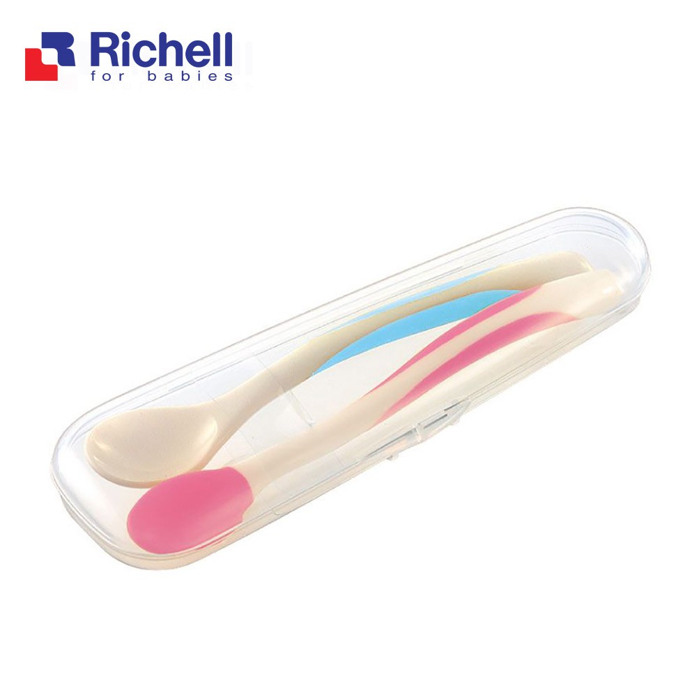 Bộ 2 thìa (xanh lơ - hồng) Richell Nhật Bản
