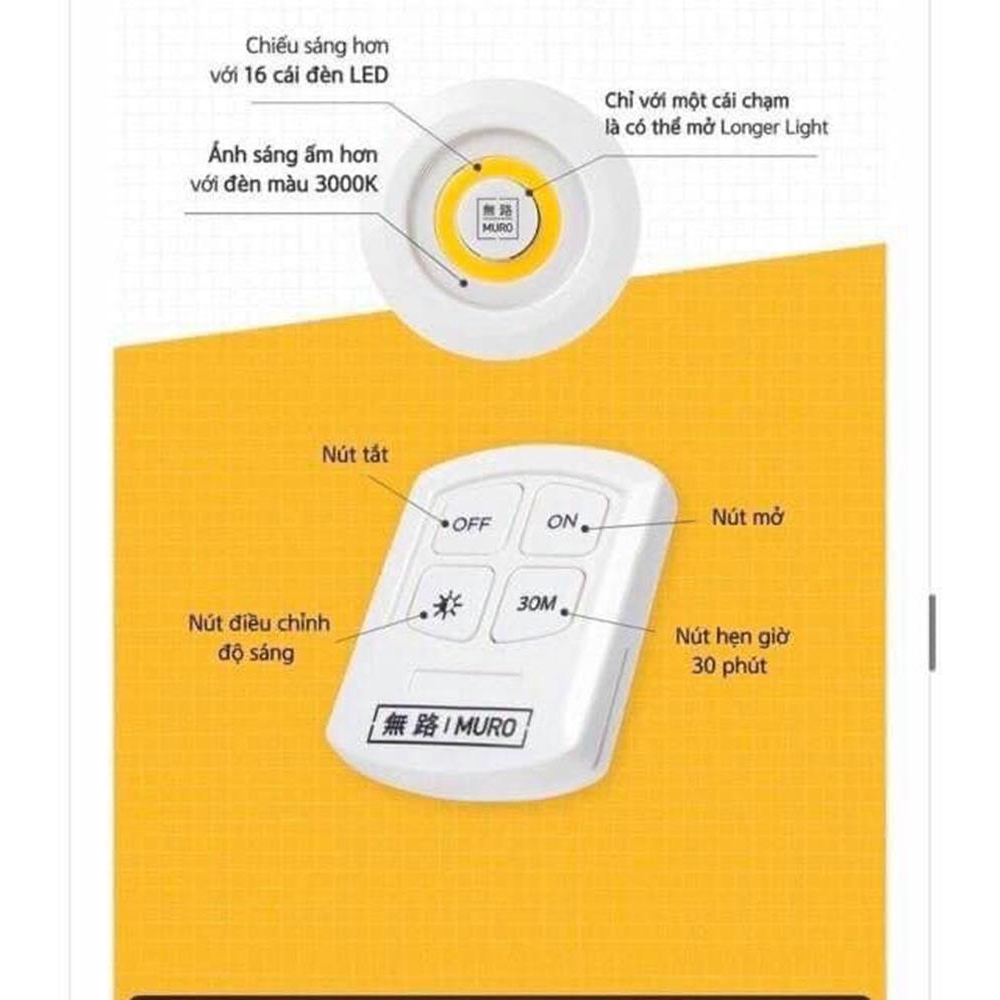 Bộ 3 đèn Led thông minh Tròn có điều khiển dùng cho Phòng ngủ Tủ bếp Cầu thang Tủ quần áo mã 37000