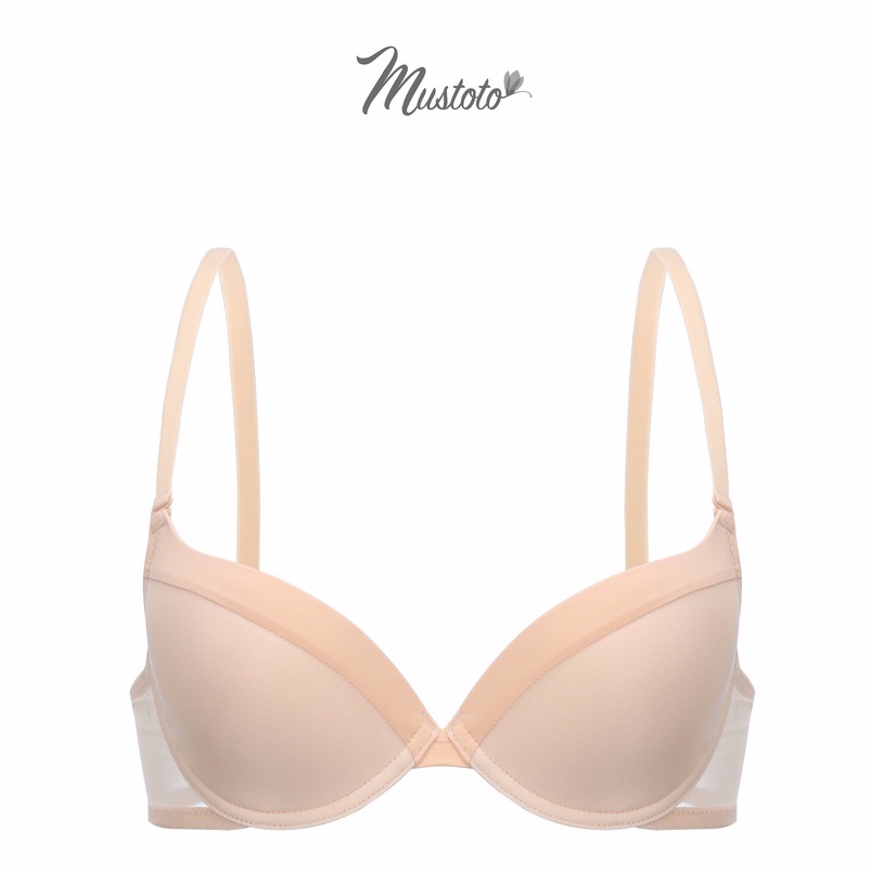 Bộ Đồ Lót Nữ Trơn Phối Lưới Có Gọng Mút Mỏng Thoải Mái Màu Da Nhạt (Mustoto MA43 MQ45)