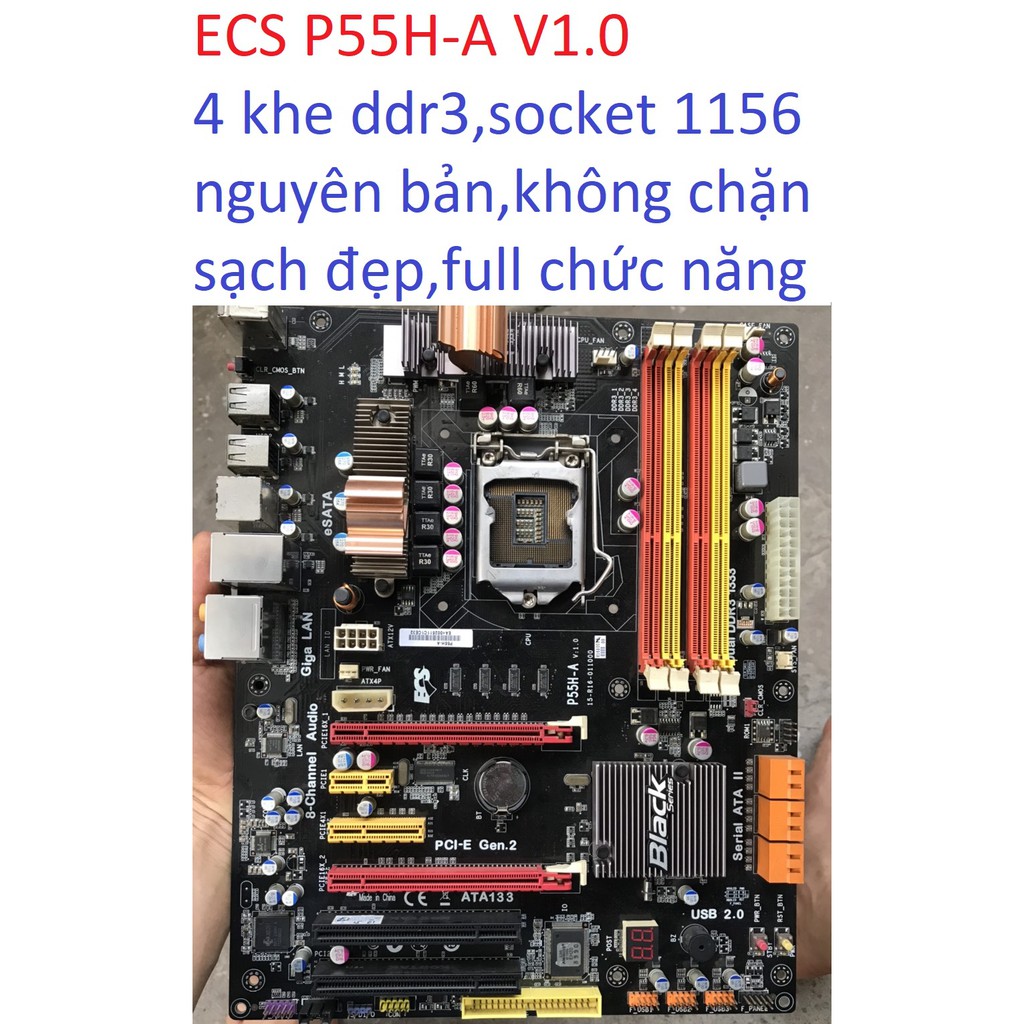 bo mạch chủ máy tính ECS P55H A 4 khe ram ddr3 socket 1156 mainboard Main PC P55 V1.0