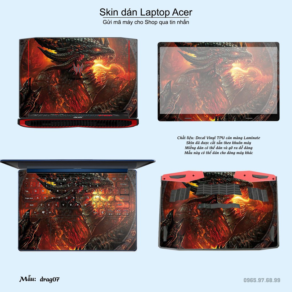 Skin dán Laptop Acer in hình rồng (inbox mã máy cho Shop)