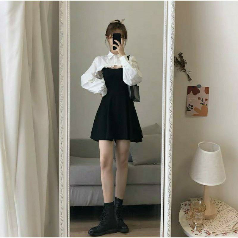 Đầm 2 dây form xòe chất vải borip