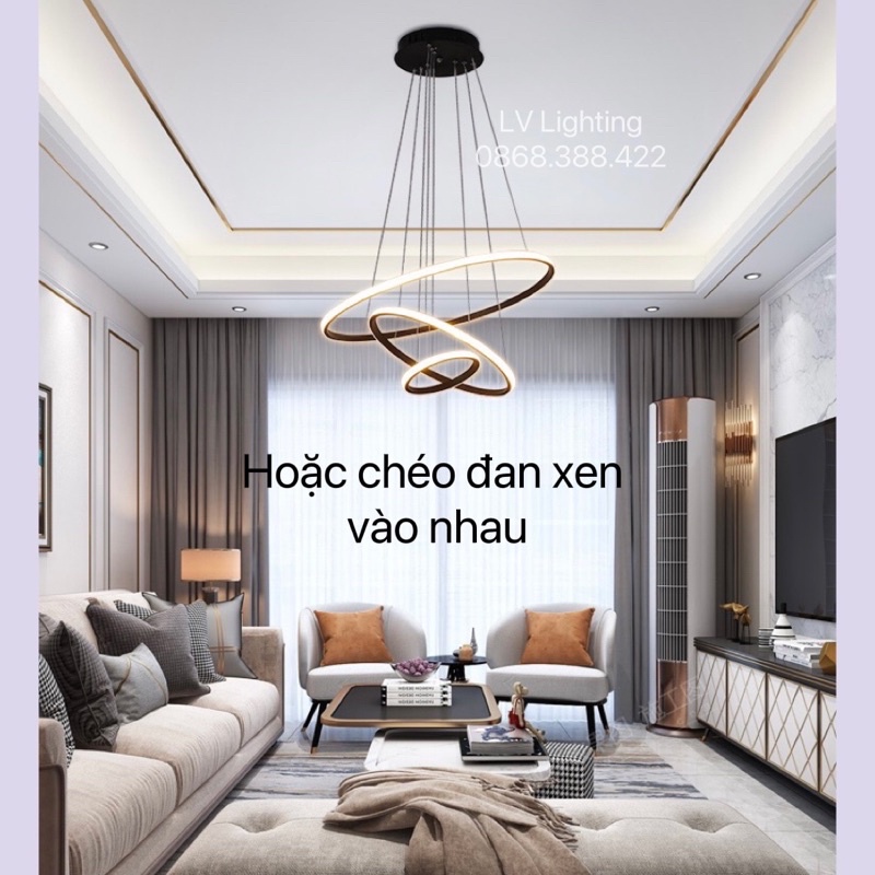 Đèn Thả Bàn Ăn - Đèn Thả Phòng Khách dạng 3 vòng kích thước 60/40/20cm dùng bóng led đổi 3 màu mã 712/6-4-2