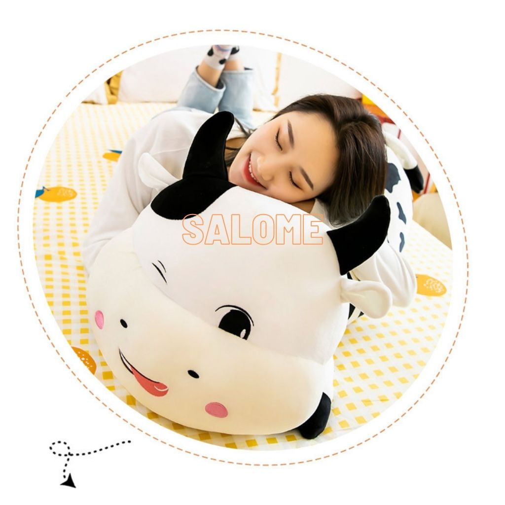 Gấu Bông Bò Sữa Cánh Tiên 1m2 tphcm, Bò sữa Cute Chất Liệu Vải Miniso Cao Cấp, Bò Sữa Nằm Nháy Mắt Salome