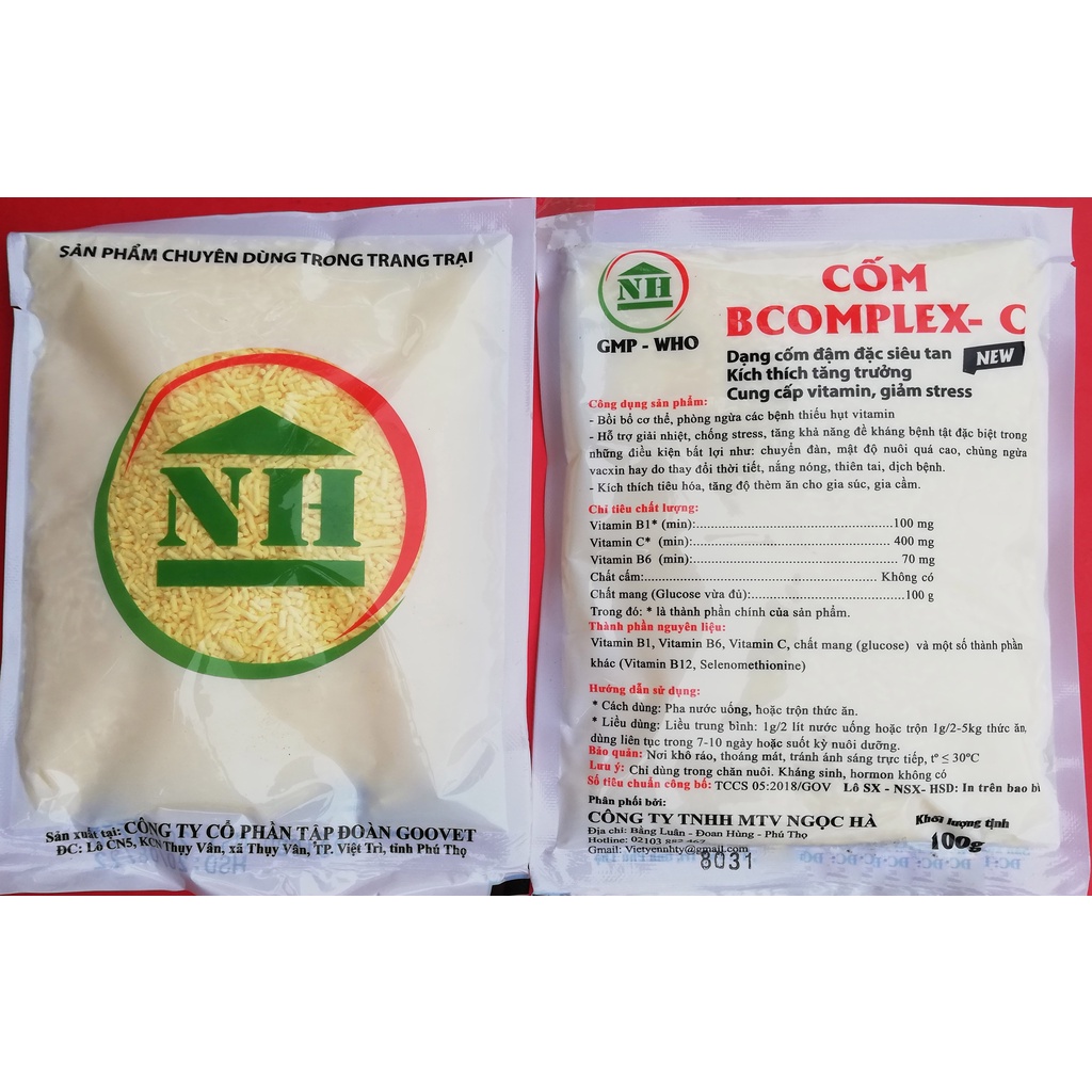 1 gói Cốm Bcomplex -C 100g Bồi bổ cơ thể, kích thích tăng trưởng dùng tốt cho gia súc, gia cầm, gà, vịt,gà đá, chim cảnh