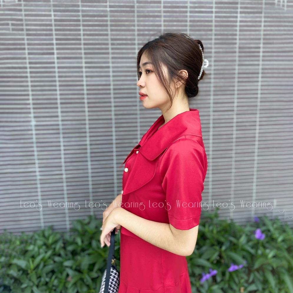 Set chân váy xếp ly xòe có túi mix áo sơ mi tay ngắn cổ bèo kiểu croptop LEOSWEARING Thiết kế công sở dự tiệc H16 ZK
