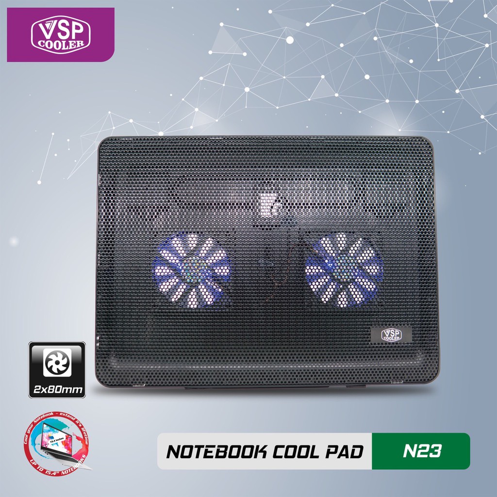 ĐẾ TẢN NHIỆT N23- Fan VSP Cooler N23 (2*Fan 8cm )- Notebook cool pad N23