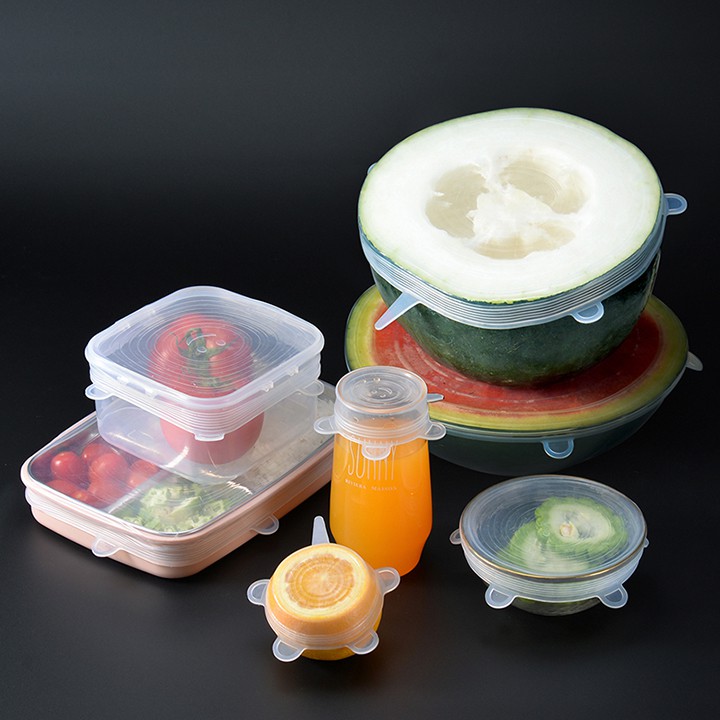 Bộ 6 nắp đậy silicon nhiều kích cỡ để trong lò vi sóng và tủ lạnh tiện lợi an toàn TT -HOME