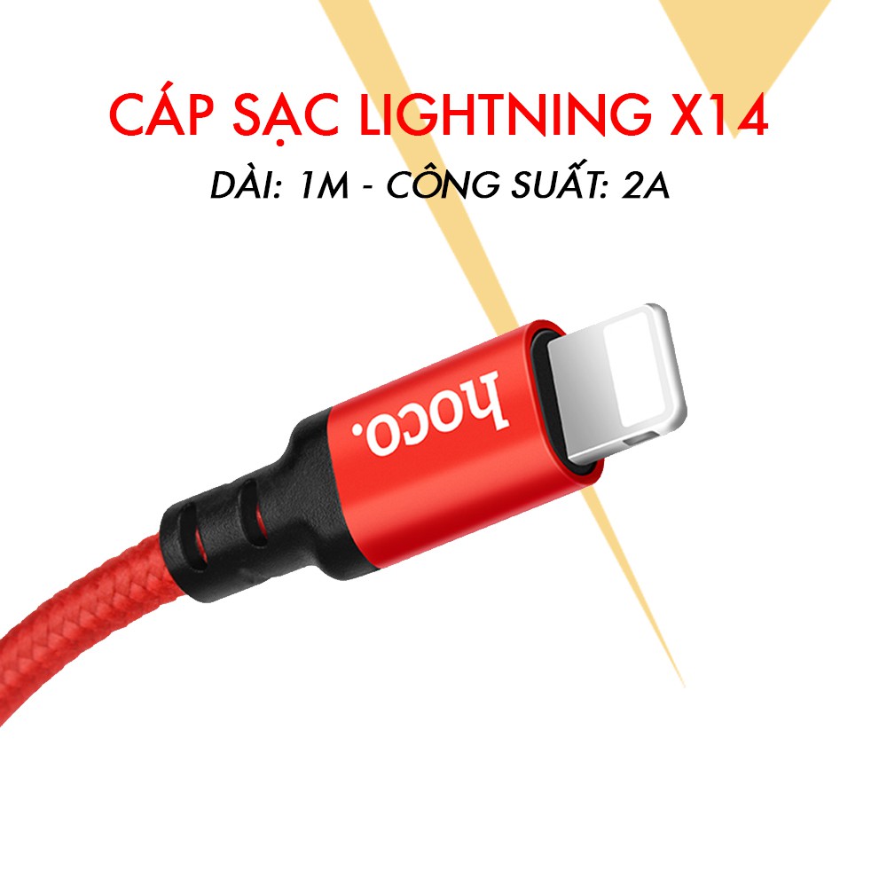 Dây cáp sạc nhanh Hoco X14 2A 1.7A Lightning Micro Type C cho Iphone Ipad Android Samsung Oppo Xiaomi 1m 2m màu đen đỏ