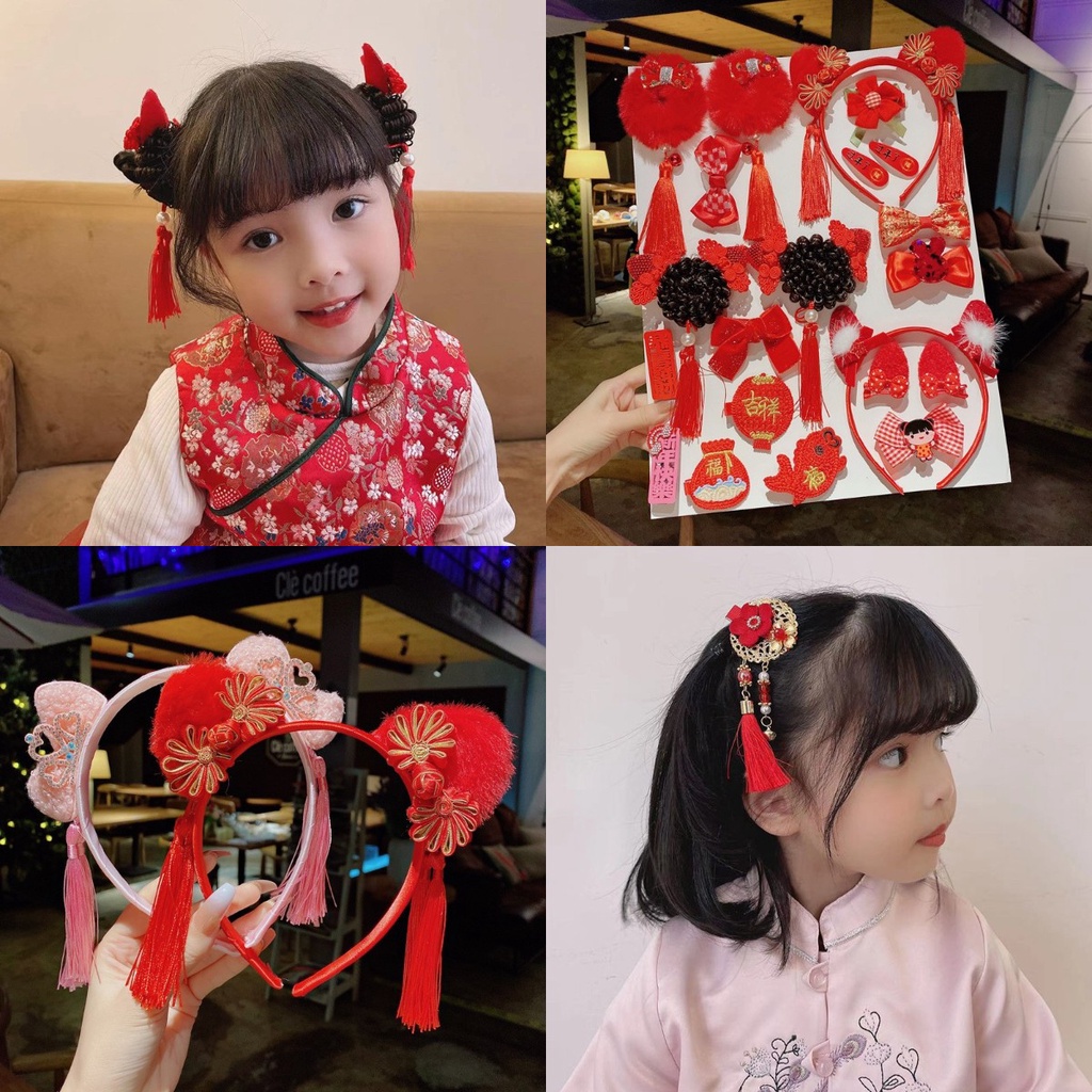 Kẹp tóc nơ đỏ cho trẻ em mới sinh