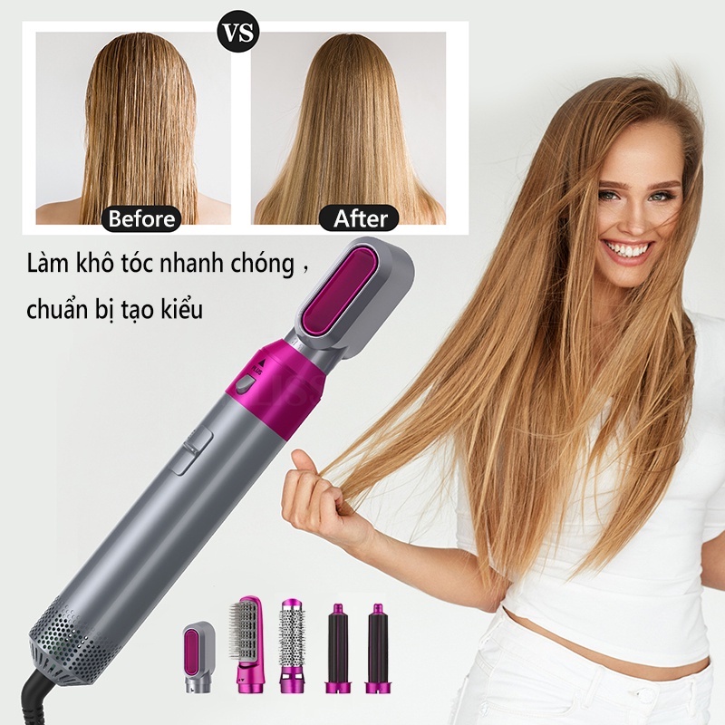 Máy sấy tóc tạo kiểu 5 in 1 đa năng làm xoăn duỗi thẳng tóc tích hợp lược điện sử dụng dễ dàng tiện lợi