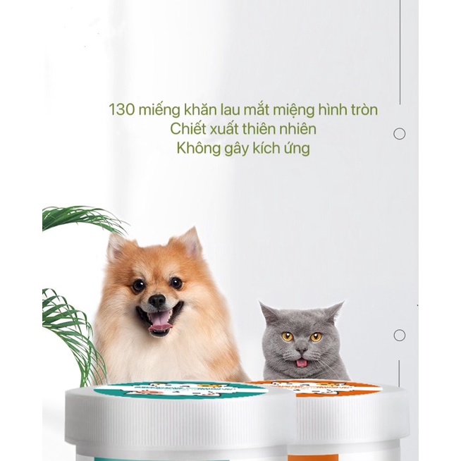 (Hộp 130 miếng) Khăn ướt lau mắt, tai cho chó mèo
