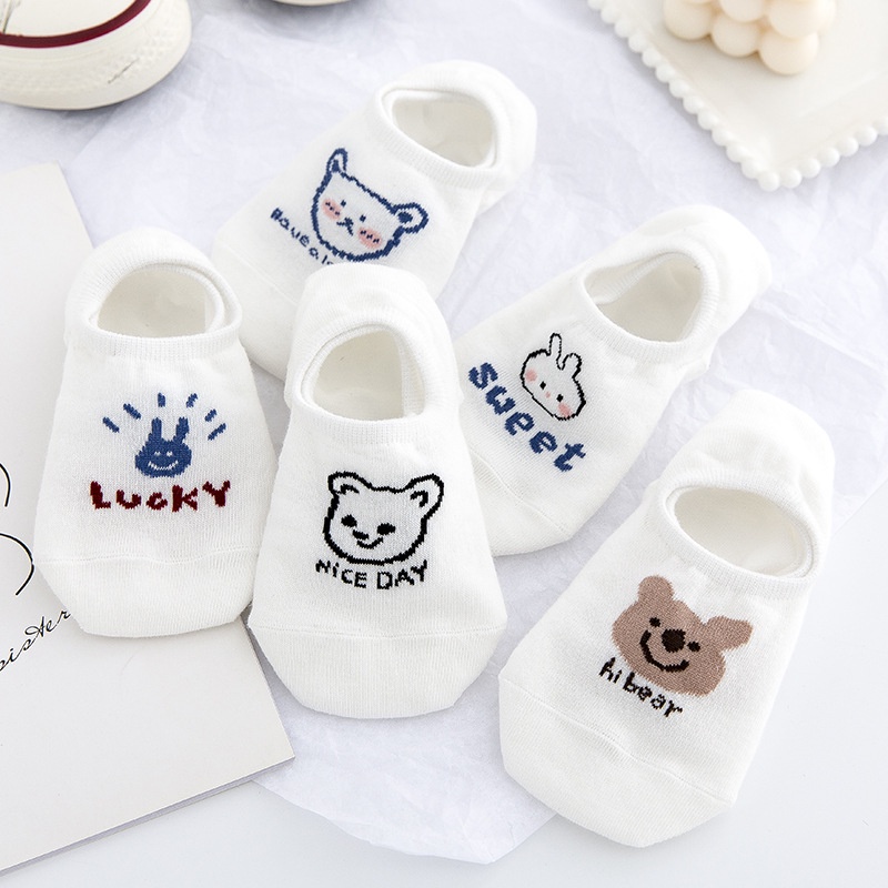 Tất vớ nữ lười nửa bàn chân hoạ tiết gấu thỏ trắng phong cách Hàn Quốc dễ thương