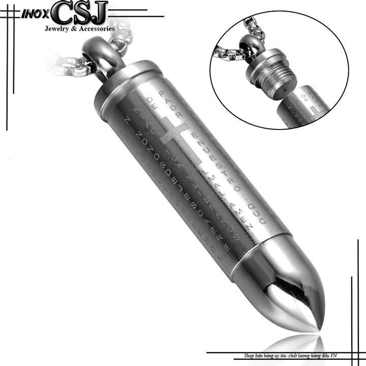 MẶT DÂY CHUYỀN VIÊN ĐẠN INOX CHẠM HÌNH THÁNH GIÁ RỖNG RUỘT CÓ NẮP MỞ MD117