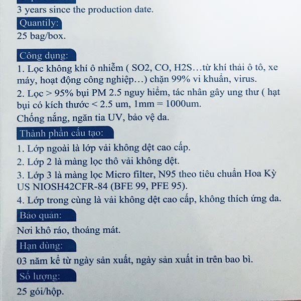 Khẩu trang chống bụi lọc 95% bụi  Mayan BH 9501
