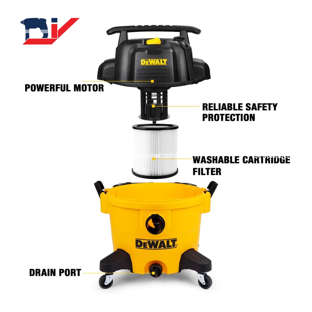 Máy hút bụi công nghiệp 3 chức năng ướt / khô / thổi 3750W(5HP) 34L Dewalt DXV34P - Hàng chính hãng