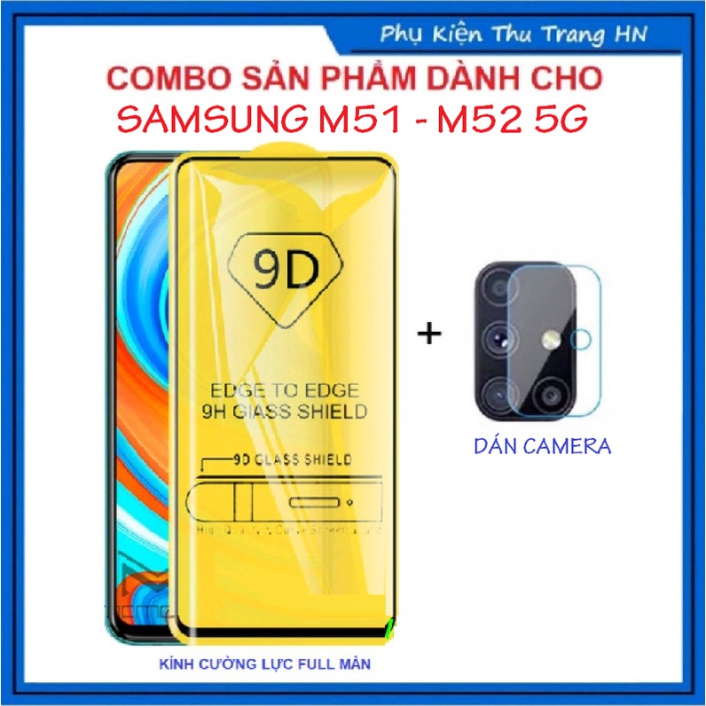 Combo Kính cường lực Full màn hình M51 - M52 + Tấm dán Nano dẻo chống xước Camera sau Samsung Galaxy M51 - M52 5G