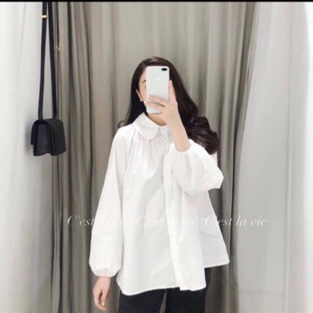 Áo sơ mi trắng tay bồng babydoll cổ sen nữ chất đẹp ❤️