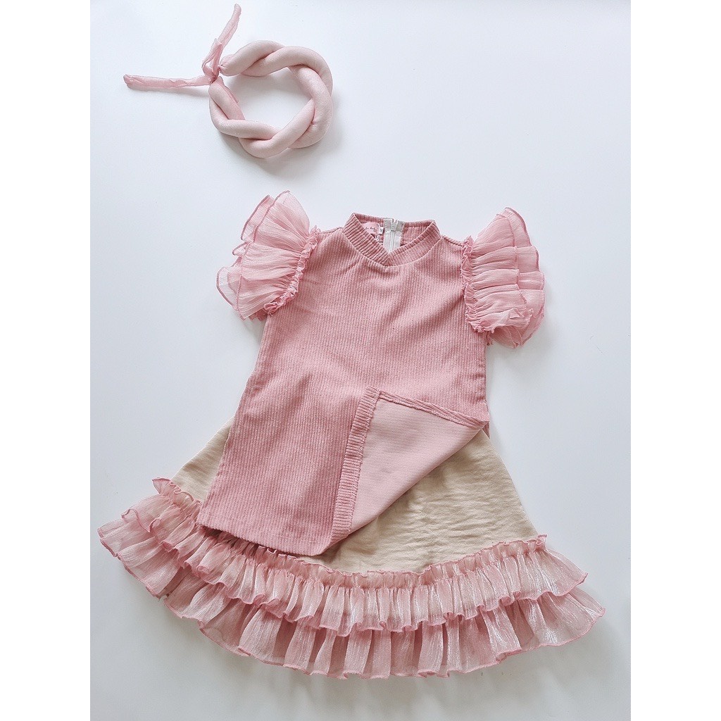 (10-25kg)Set Áo Dài cách tânTay Voan Bèo Hàng Thiết Kế Siêu Đẹp cho bé gái(ảnh thật)