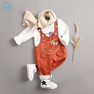 Set áo thun dài tay cổ tròn + Quần yếm đáng yêu cho bé