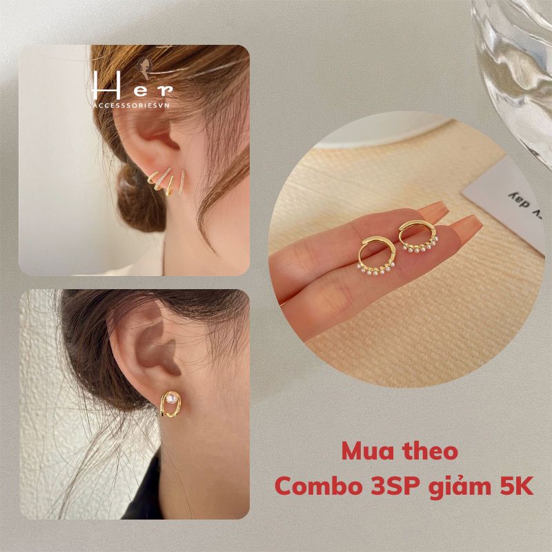 Bông tai basic tròn đơn giản thời trang Her Accessories  khuyên tai chân xỏ bạc 925 an toàn