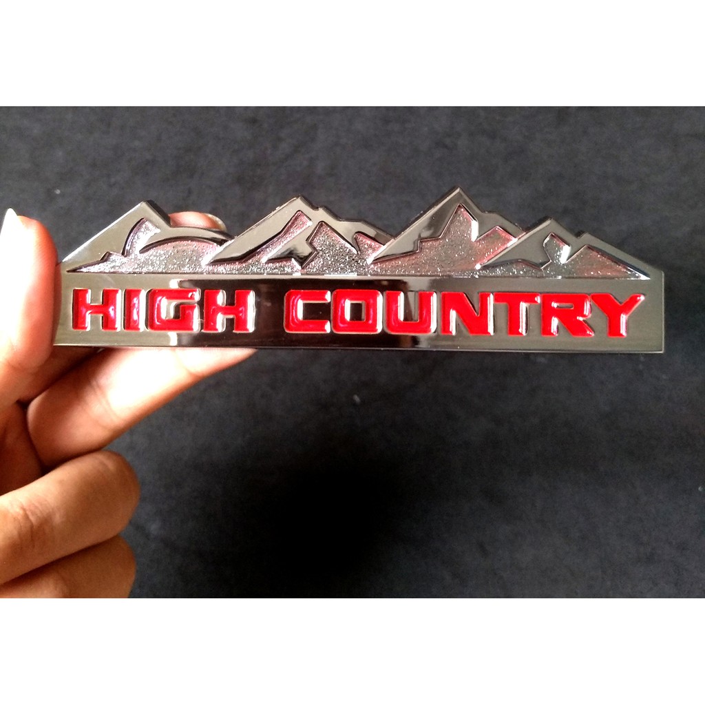 Logo kim loại chữ nổi HIGH COUNTRY dán ô tô