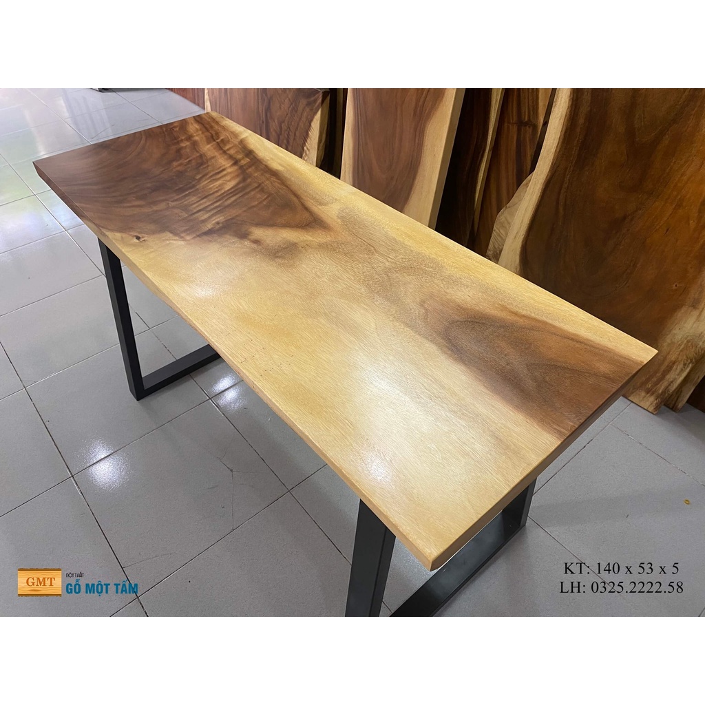 Bàn làm việc văn phòng, bàn làm việc gỗ me tây, bàn làm việc gỗ tự nhiên, bàn làm việc thông minh dài 1,4m x 53cm x 5cm