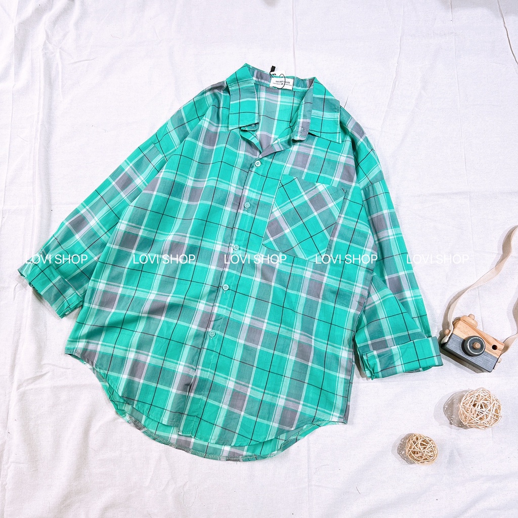 LOVI SHOP Áo sơ mi caro 1 túi nhiều màu vải mỏng Lovi