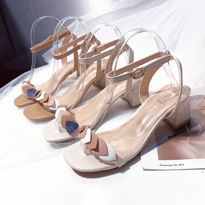 [XẢ KHO] Sandal nữ đế vuông quai kết tim - G073